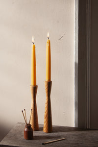 Pair of Thin Oak Candle Holders