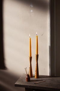 Pair of Thin Oak Candle Holders