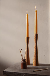 Pair of Thin Oak Candle Holders